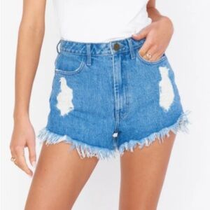 Show Me Your Mumu Houston High Waisted Distressed Frayed Hem Jean Shorts Size 27